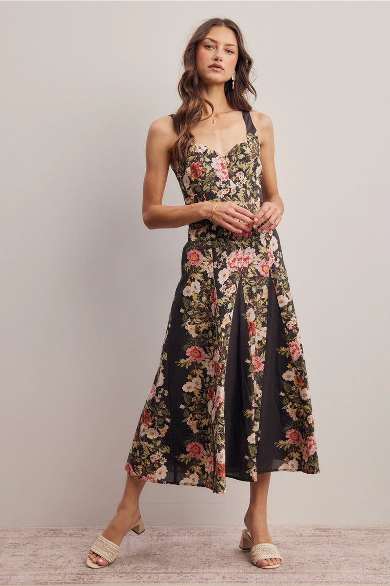midi panel dress Black Floral Panel Midi Dress X-Large