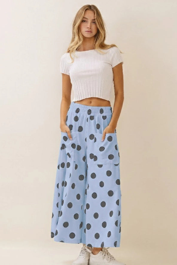 Cropped Blue Polka Dot Pull On Pants – Modern Millie