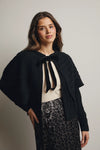 Cable Knit Capelet Cardigan with Velvet Bow in Black