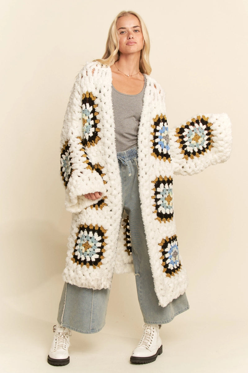 Granny Squares Long Open Cardigan