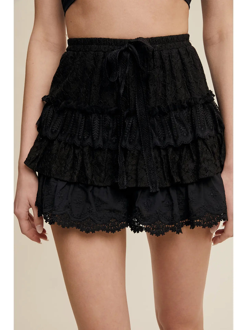 Black Lace Tiered Shorts