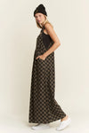 Black & Charcoal Checkerboard Denim Wide Leg Jumpsuit