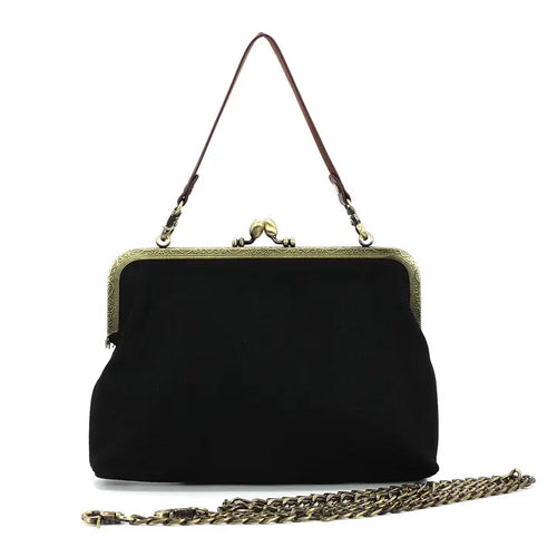 Celestial Mushroom Kisslock Bag in Black