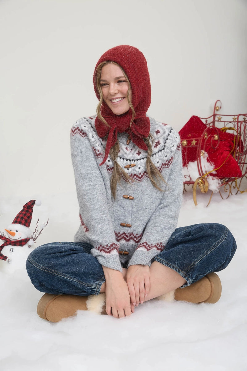 Fair Isle Toggle Button Cardigan Sweater