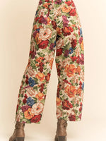 Floral Tapestry Barrel Leg Cropped Pants