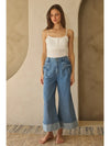Wide Leg Cropped Bow Pocket Jeans