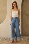 Wide Leg Cropped Bow Pocket Jeans