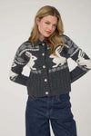Charcoal Bunny Jacquard Button Down Cardigan Sweater