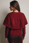 Cable Knit Capelet Cardigan with Velvet Bow in Burgundy