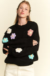 3D Flower Pullover Sweater in Black