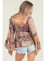 Patchwork Bell Sleeve Tunic Top by Angie