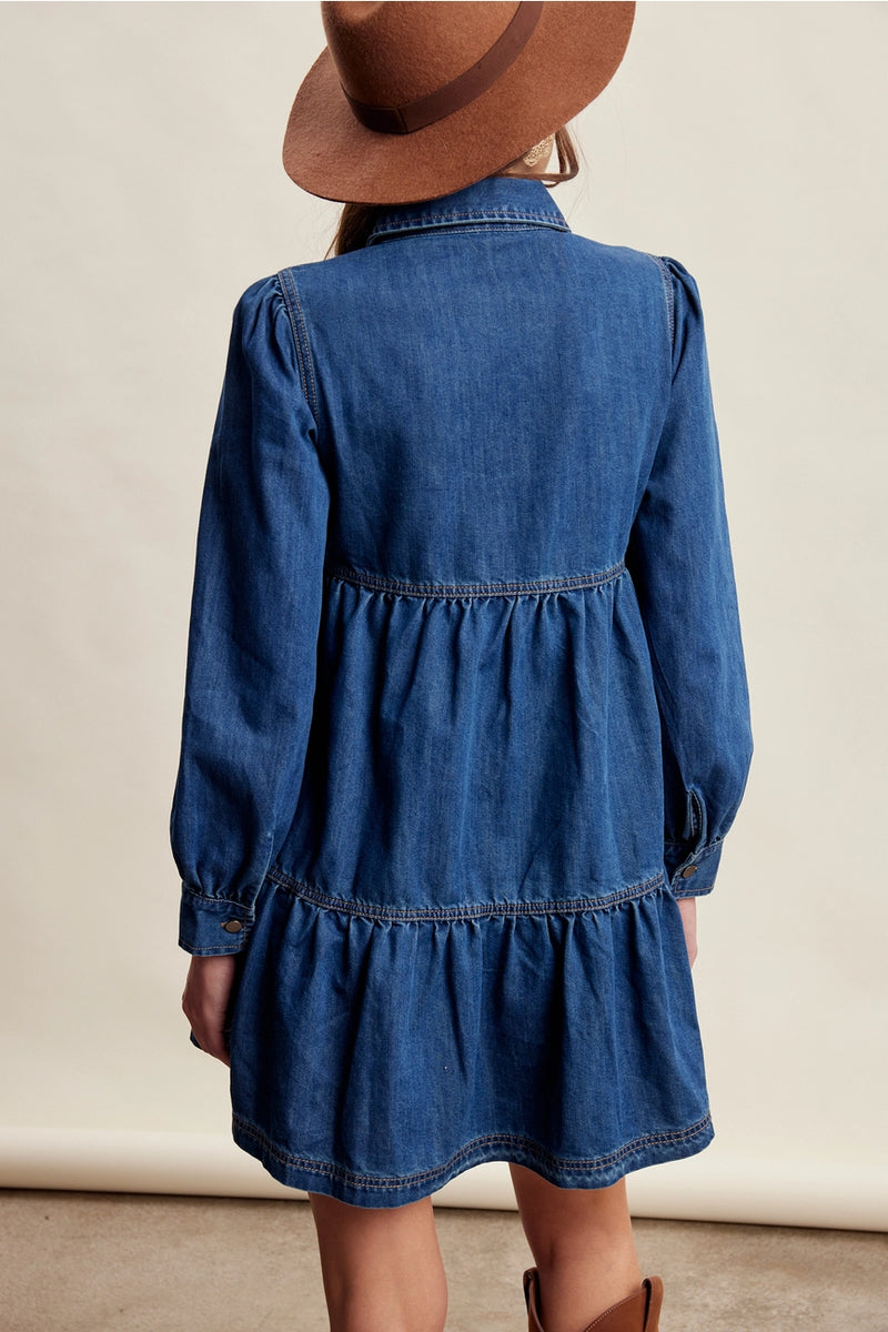 ワンピース Tiered Denim Mini Dress Tiered Denim Mini Dress – Modern Millie