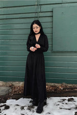 Solid Black Raquel Maxi Dress with Bishop Sleeves by Wax Poetic