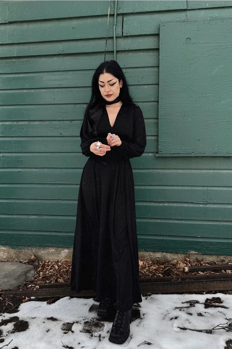 Solid Black Raquel Maxi Dress with Bishop Sleeves by Wax Poetic