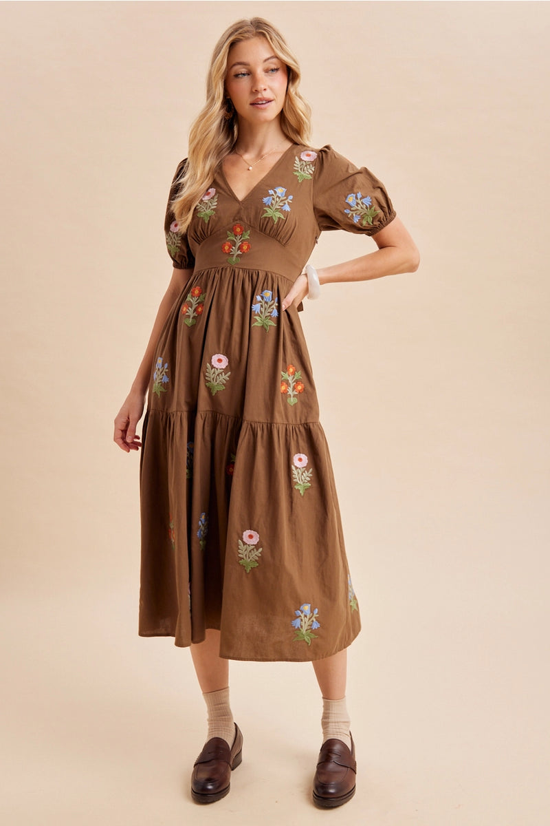 chestnut brown dress Embroidered Cotton Midi – Modern Millie Color:White Lace side pockets Wedding Dresses For 2Nd VENDOR COLOR-BLACK CAMEL