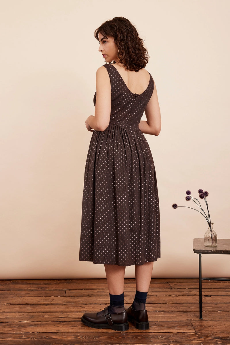 Chocolate Rosegold Lurex Dot Abigail Dress by Emily and Fin