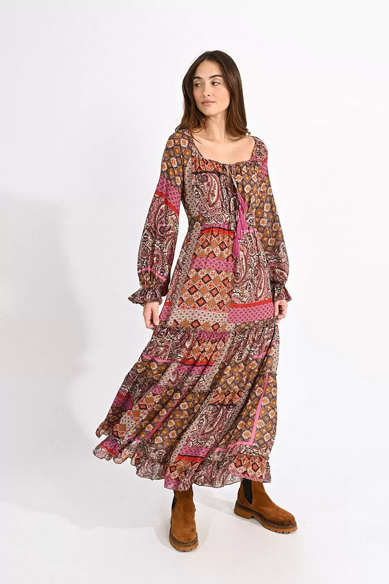 Patchwork Maxi Dress in Fuchsia by Molly Bracken