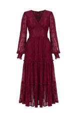Rhea Burgundy Lace Midi Dress by Hell Bunny