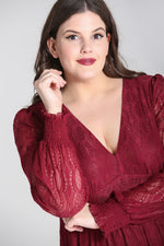 Rhea Burgundy Lace Midi Dress by Hell Bunny