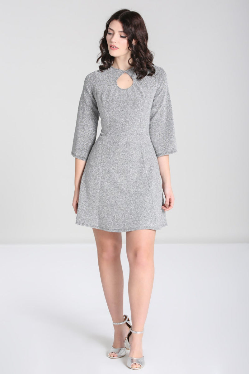 Loco-Motion Dress in Silver by Hell Bunny