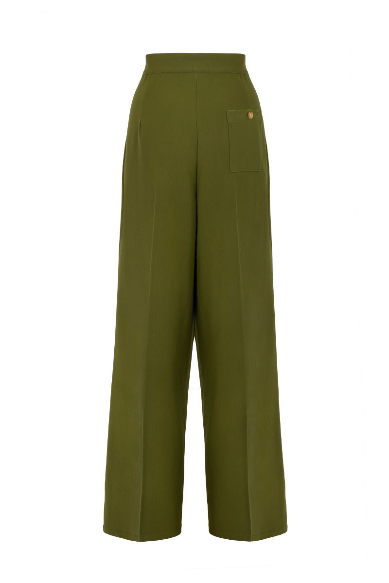 Olive Wide Leg Ginger Pants by Hell Bunny