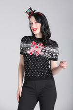 Natalie Candy Cane Short Sleeve Sweater Knit Top by Hell Bunny