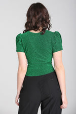 Emerald Lurex Loco-Motion Top by Hell Bunny