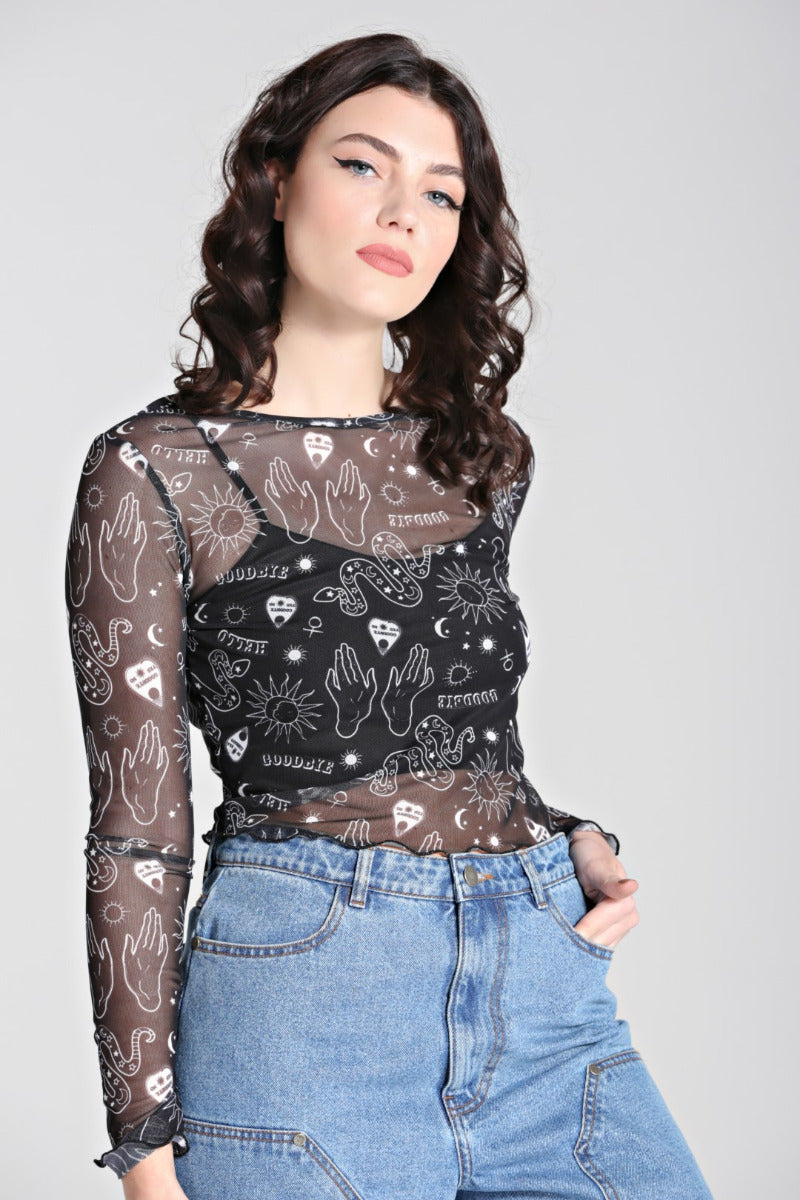 Hello Goodbye Mesh Top by Hell Bunny