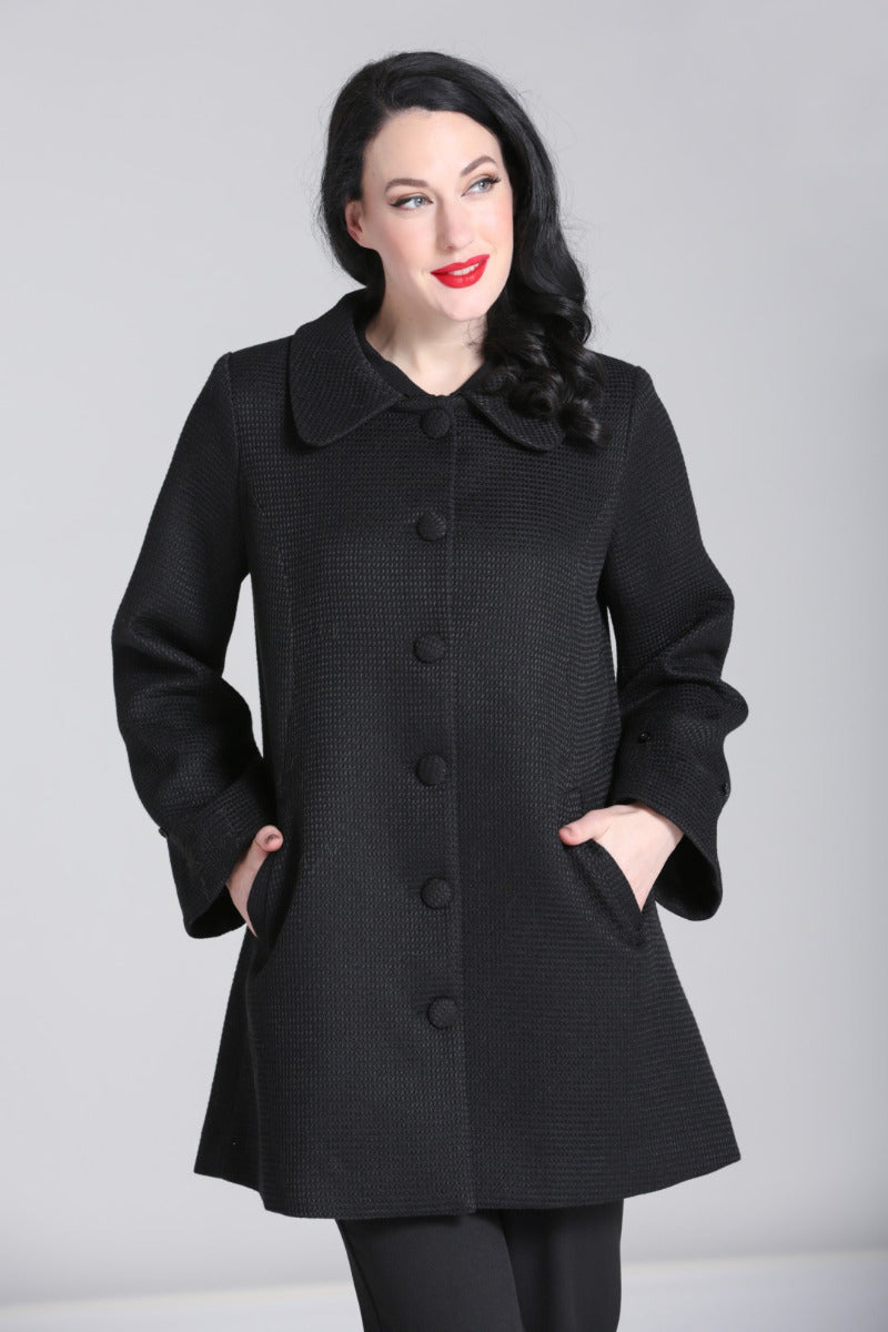 Faustine Black Coat with Faux Fur Trim by Hell Bunny