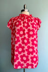 Pink Mod Floral Ruffle Sleeve Top