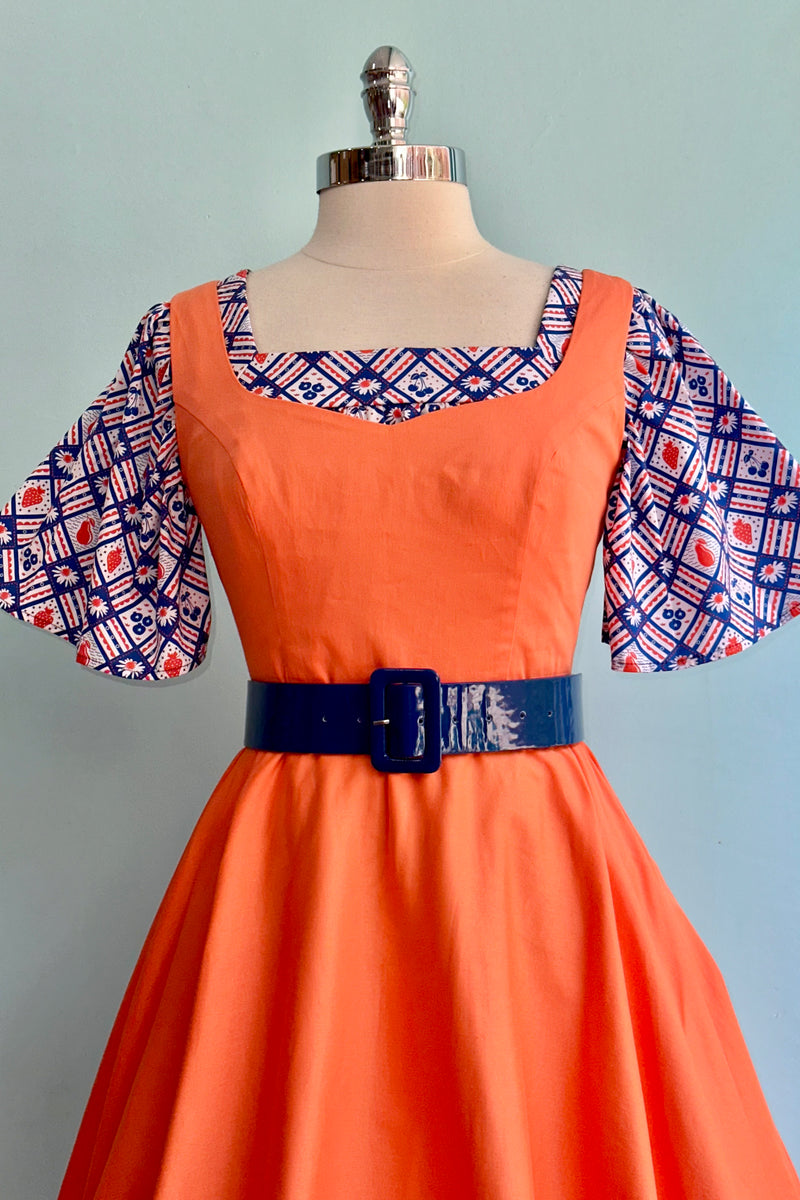 Blue & Red Square Neck Peasant Top by Blue Platypus