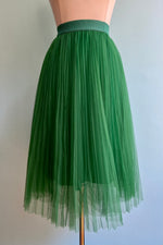 Kelly Green Pleated Tulle Skirt