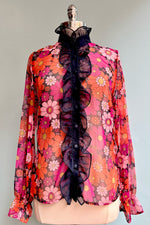 Daisy Floral Ruffle Neck Blouse