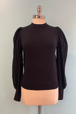 Black Striped Blouson Sleeve Pullover Sweater