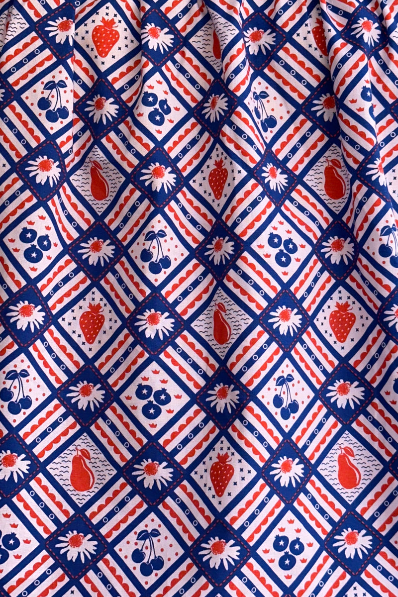 Blue & Red Square Neck Peasant Top by Blue Platypus