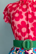 Pink Mod Floral Ruffle Sleeve Top
