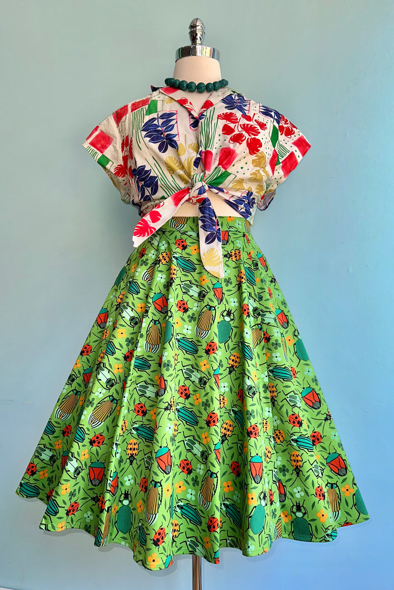 Green Bugs Full Skirt by Eva Rose