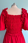 Red Bubble Sleeve Midi Dress