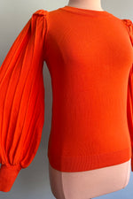 Tangerine Striped Blouson Sleeve Pullover Sweater