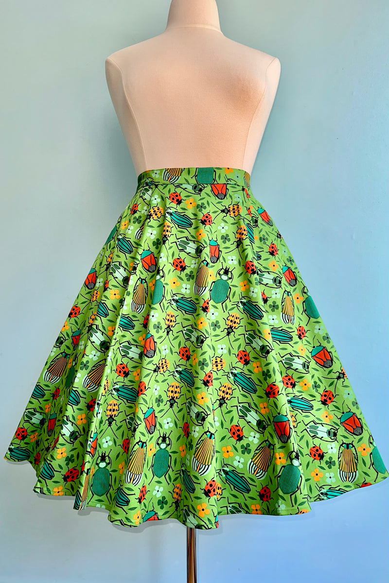 Green Bugs Full Skirt by Eva Rose