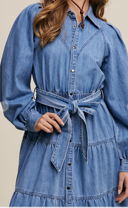 Denim Tiered Button Down Maxi Dress Small Denim Tiered Button Down Maxi Dress Small