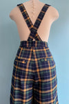 Navy Plaid Wide Leg Suspender Pants by Banned
