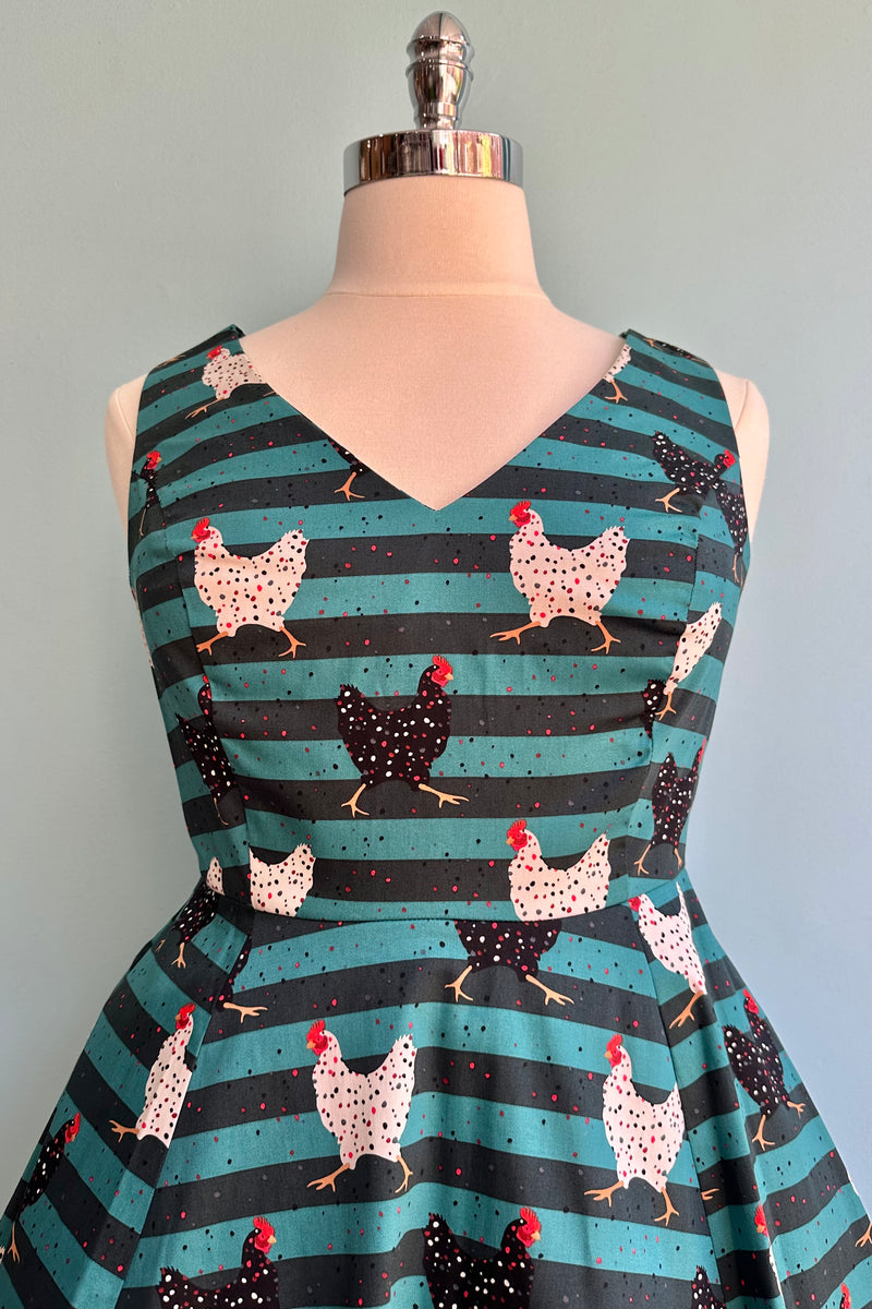 Teal Striped Chicken V-Neck Dress by Eva Rose