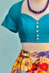 Cropped Minerva Top in Turquoise by Sugar Stitch Clothing