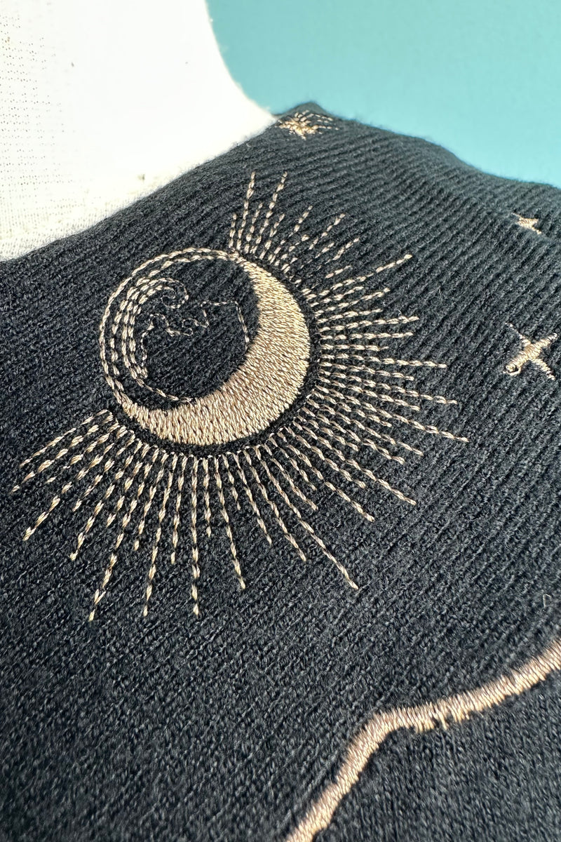 Moon Phases Cat Embroidered Cardigan by Voodoo Vixen