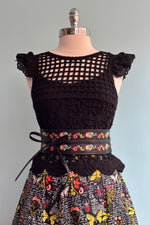 Black Crochet Ruffle Top