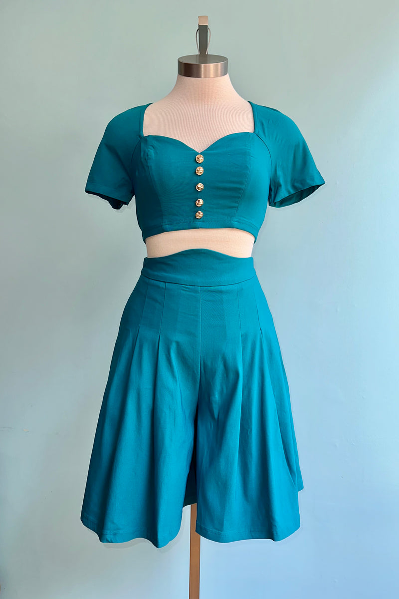 Cropped Minerva Top in Turquoise by Sugar Stitch Clothing