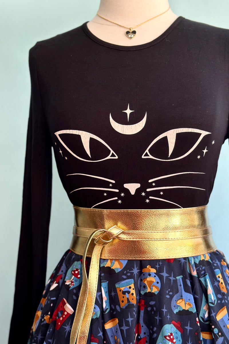 Cat Cropped T-Shirt Top in Black