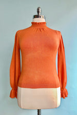 Light Orange Mock Neck Ruffle Trim Sweater