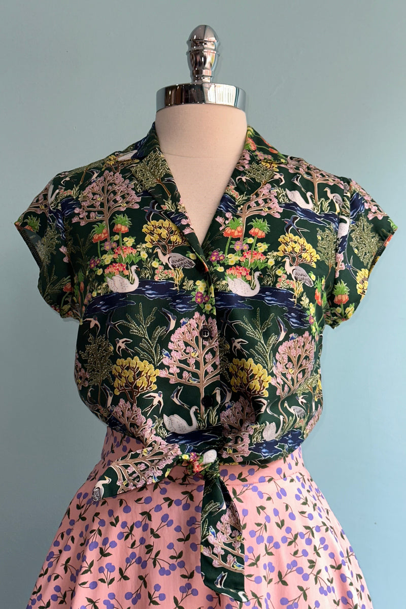 Dark Green Botanical Gardens Peggy Top by Palava Dark Green Botanical Gardens Peggy Top by Palava